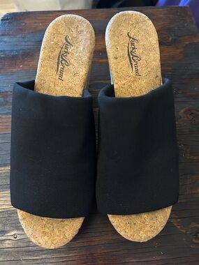 Lucky Brand Black Cork Slide Mules